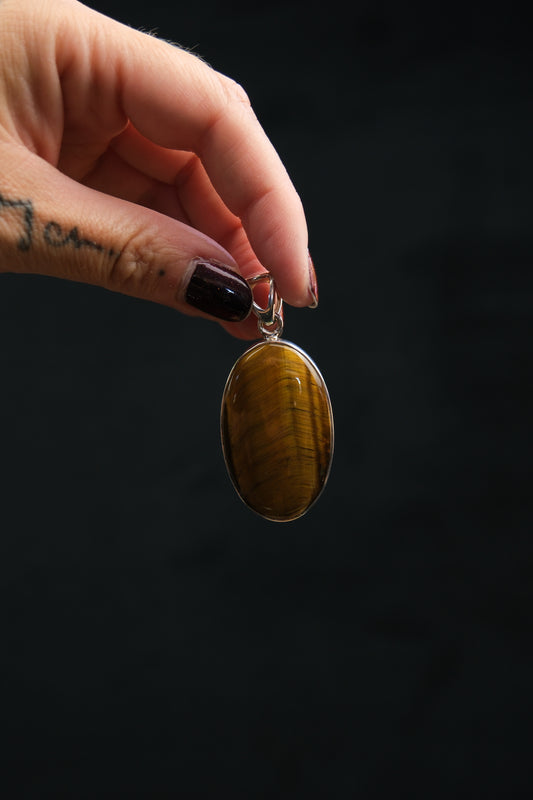 Oval Tiger's Eye Sterling Silver Pendant