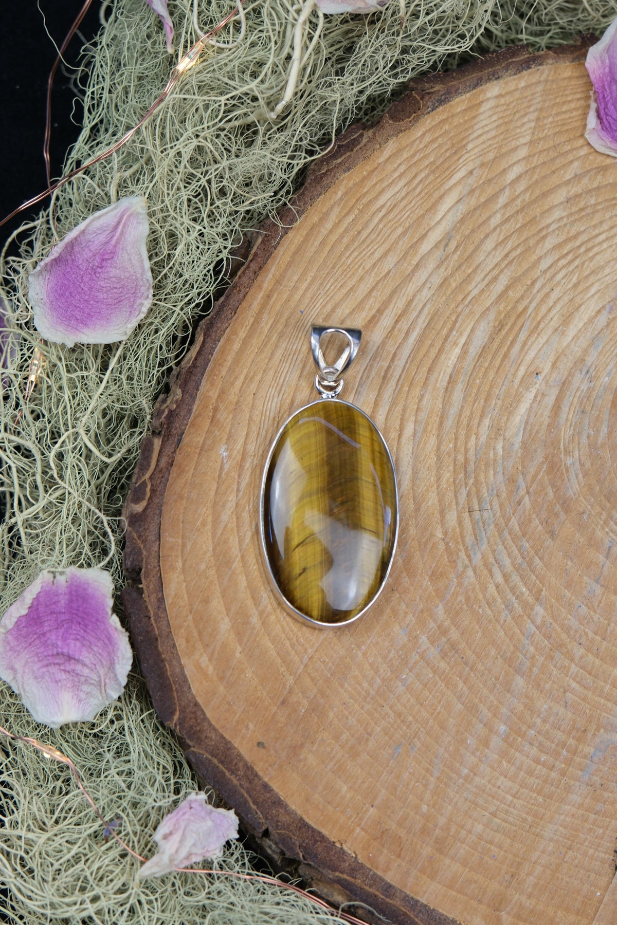Oval Tiger's Eye Sterling Silver Pendant