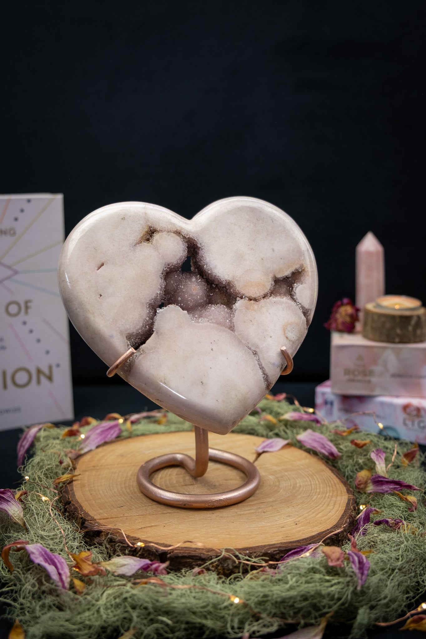 Pink Amethyst Heart on Stand