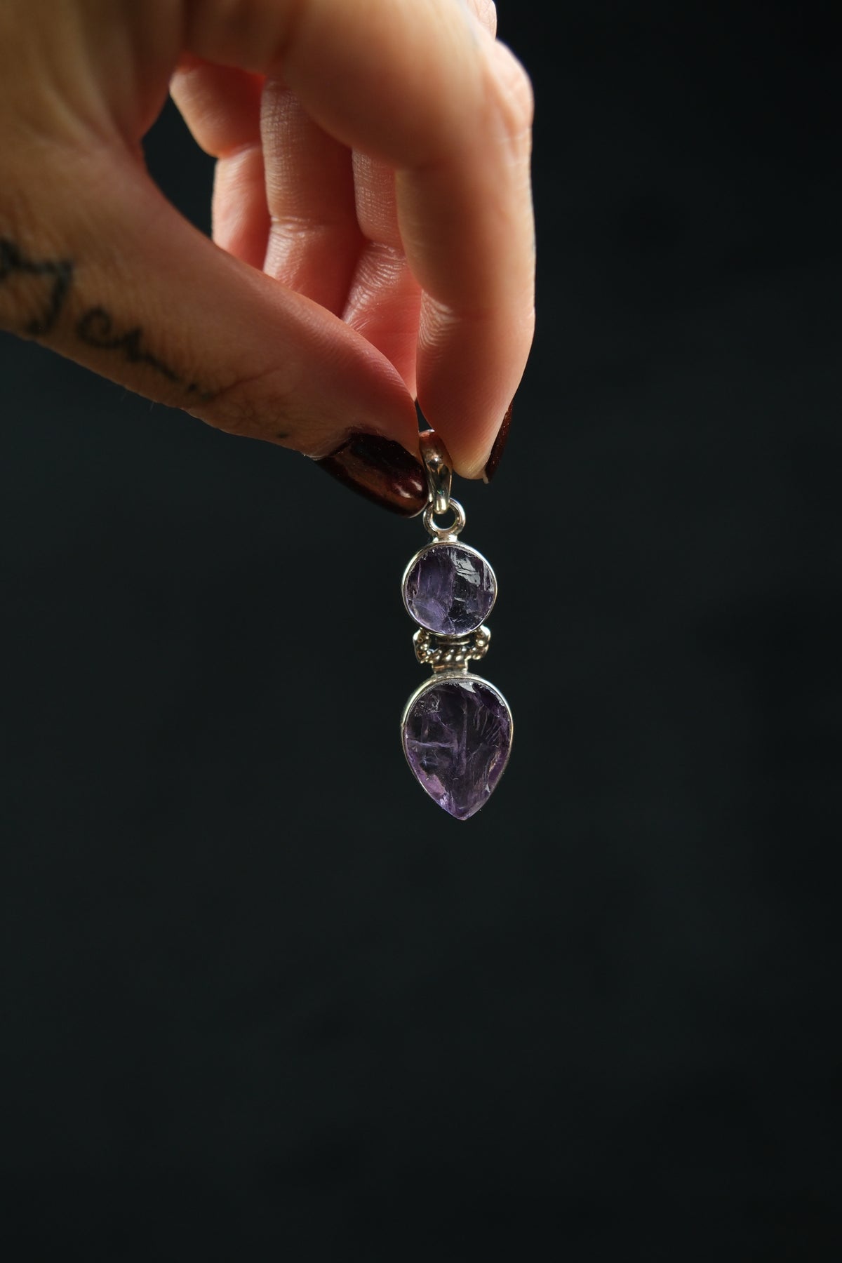 Raw Amethyst Double Stone Sterling Silver Pendant