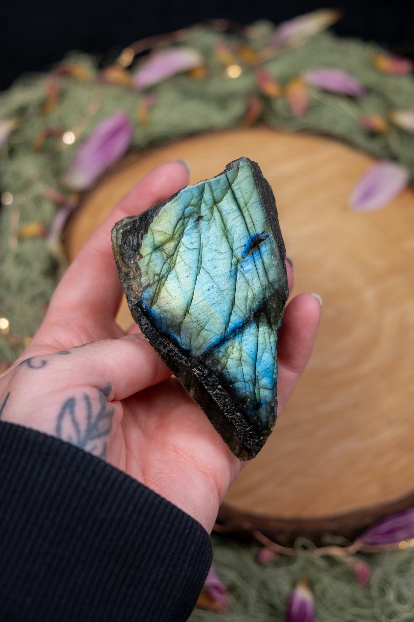Blue and Gold Labradorite, Part Raw, Part Polished Freeform