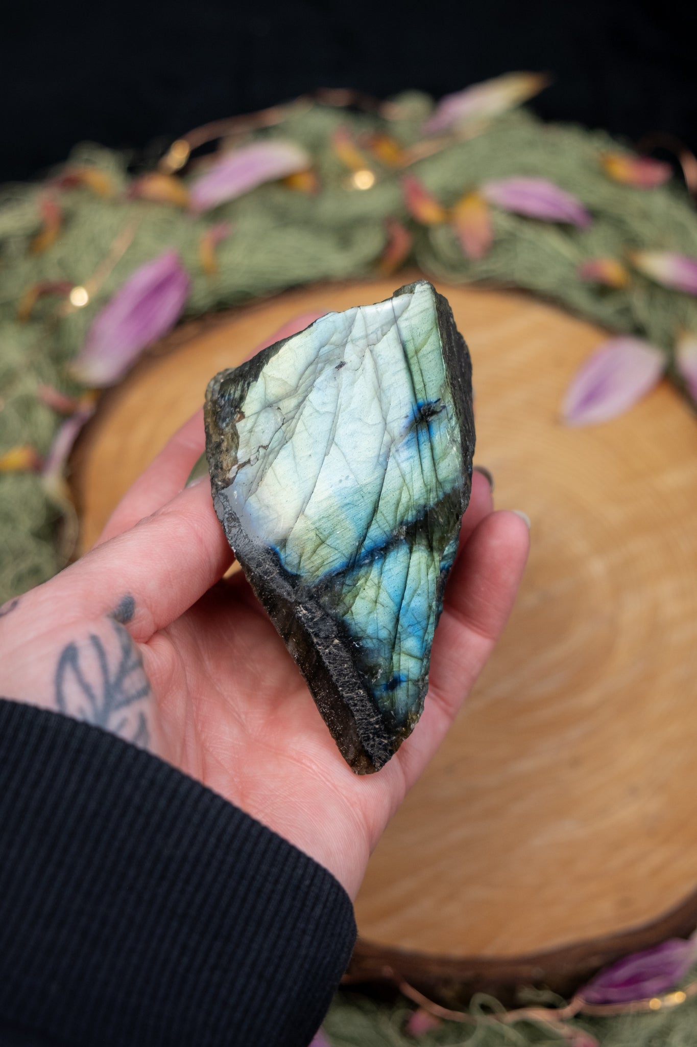 Blue and Gold Labradorite, Part Raw, Part Polished Freeform