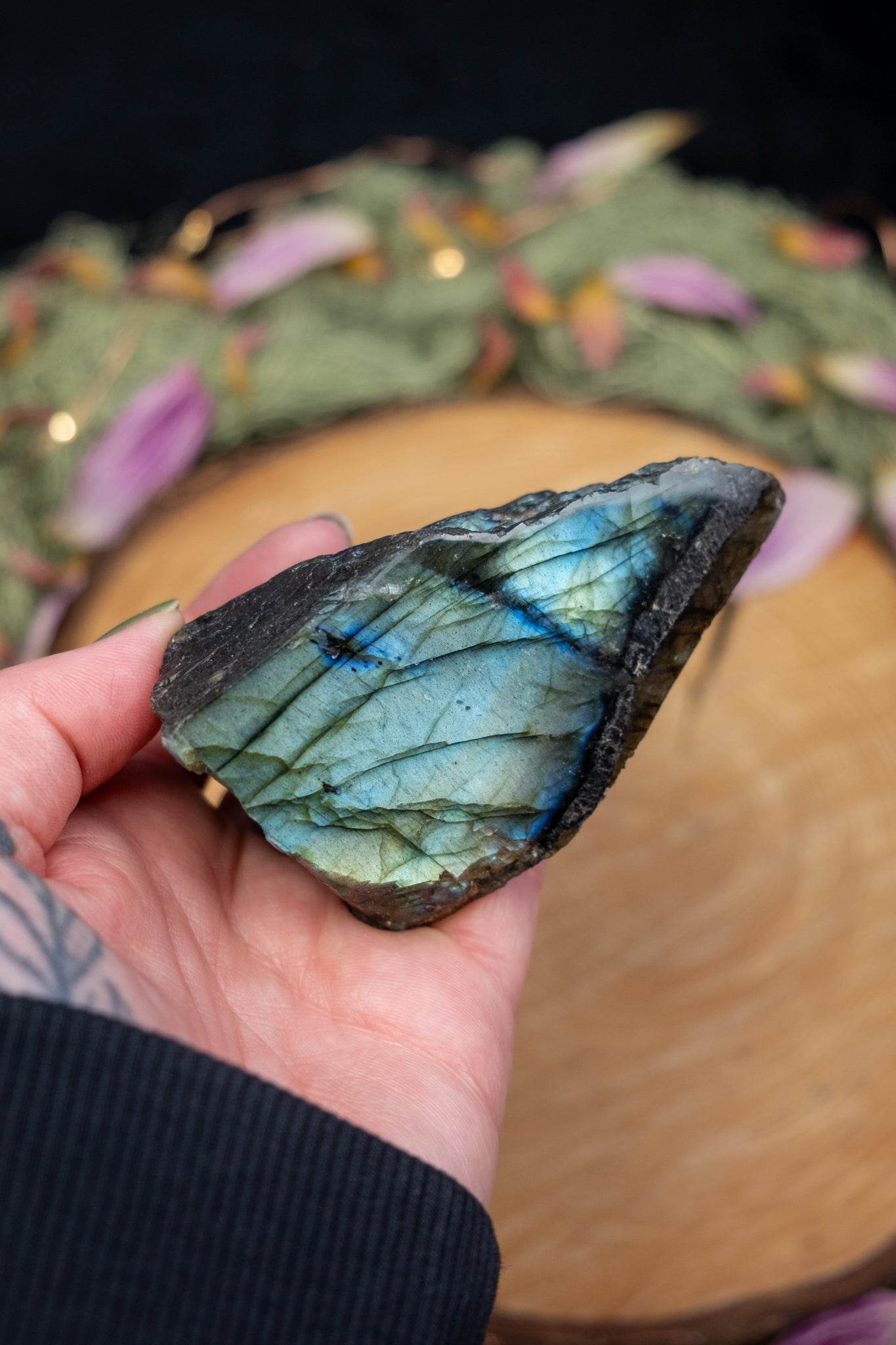 Blue and Gold Labradorite, Part Raw, Part Polished Freeform