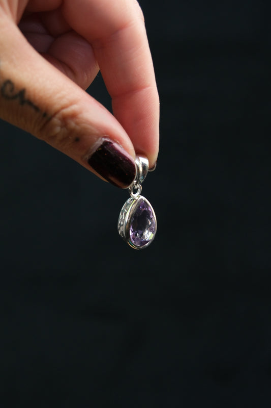 Faceted Amethyst Pear Drop Sterling Silver Pendant