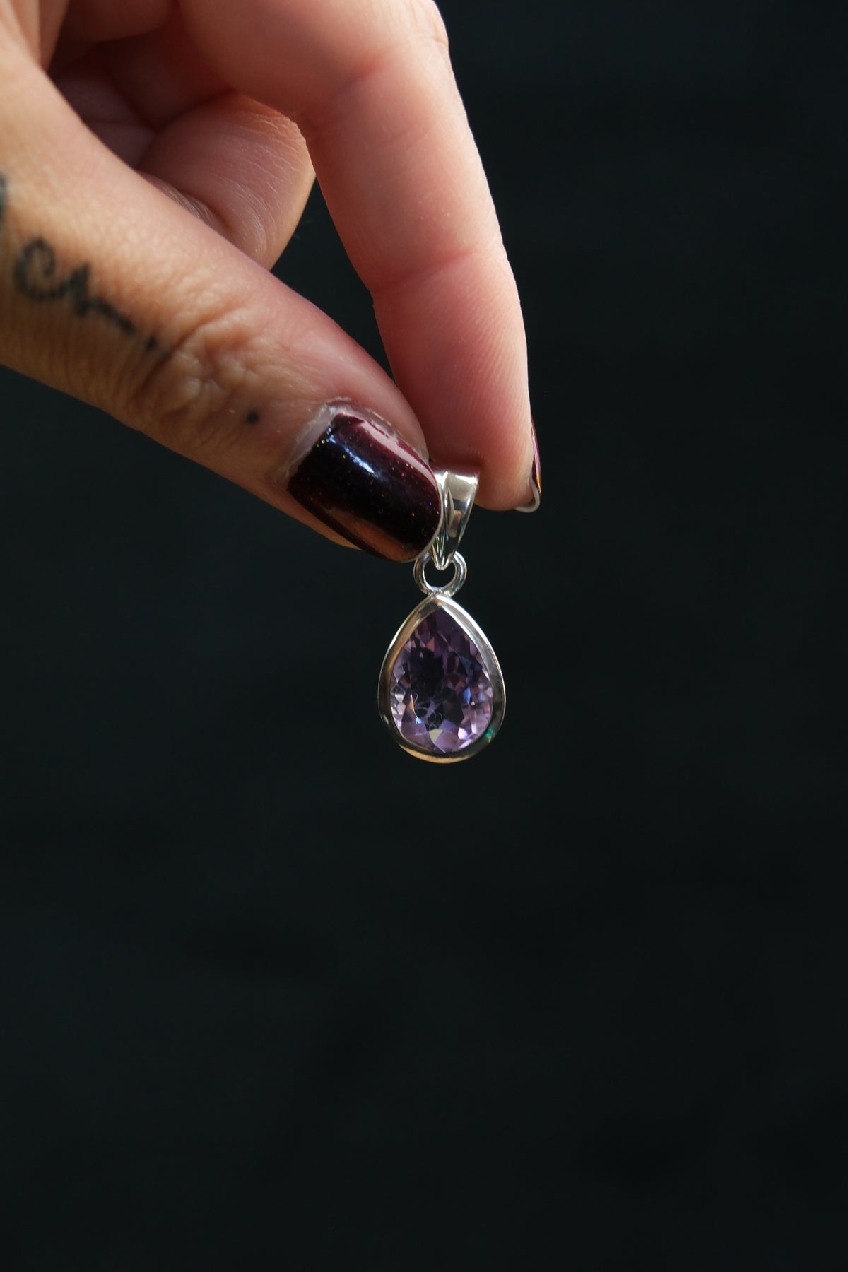 Faceted Amethyst Pear Drop Sterling Silver Pendant