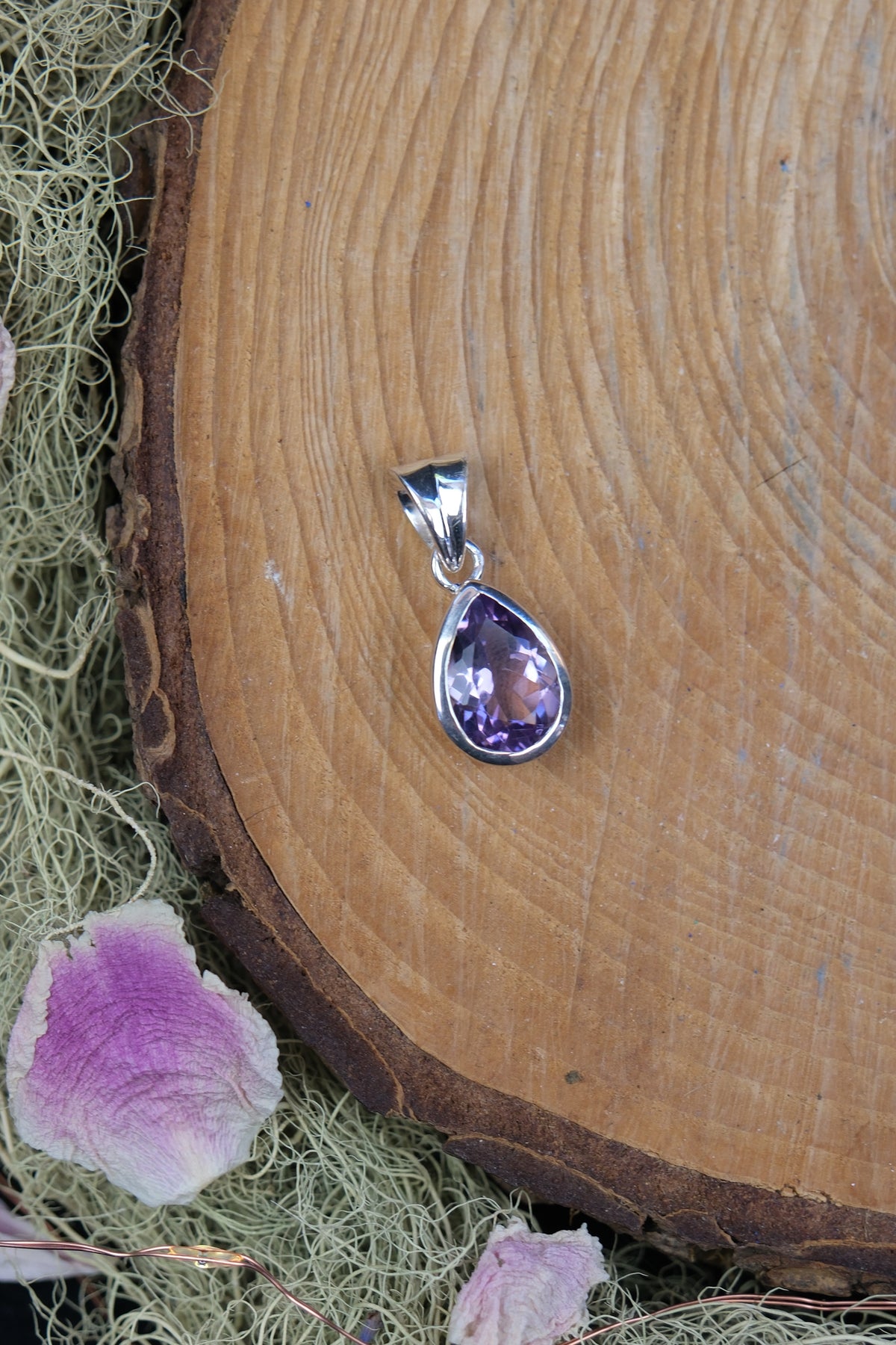 Faceted Amethyst Pear Drop Sterling Silver Pendant