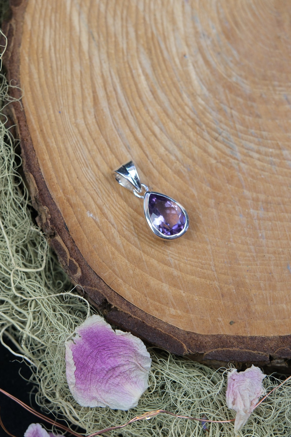 Faceted Amethyst Pear Drop Sterling Silver Pendant