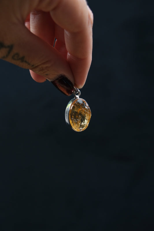 Raw Brazilian Citrine Sterling Silver Pendant