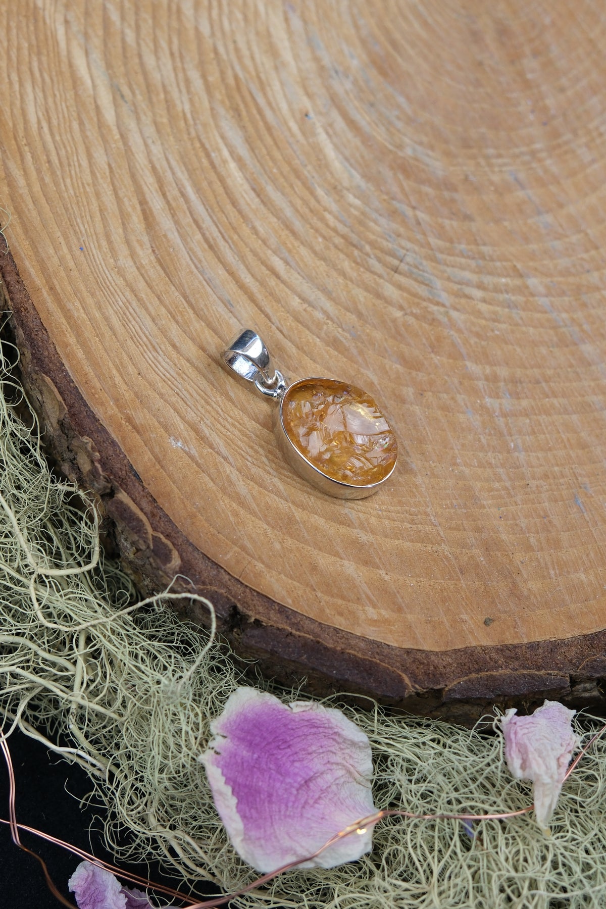 Raw Brazilian Citrine Sterling Silver Pendant