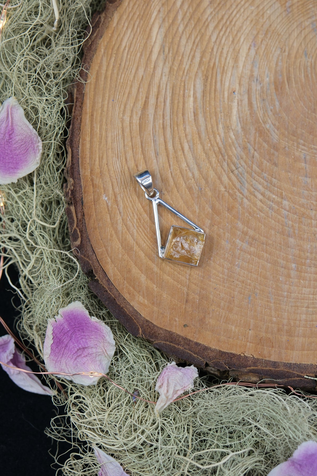 Raw Brazilian Citrine Geometric Sterling Silver Pendant