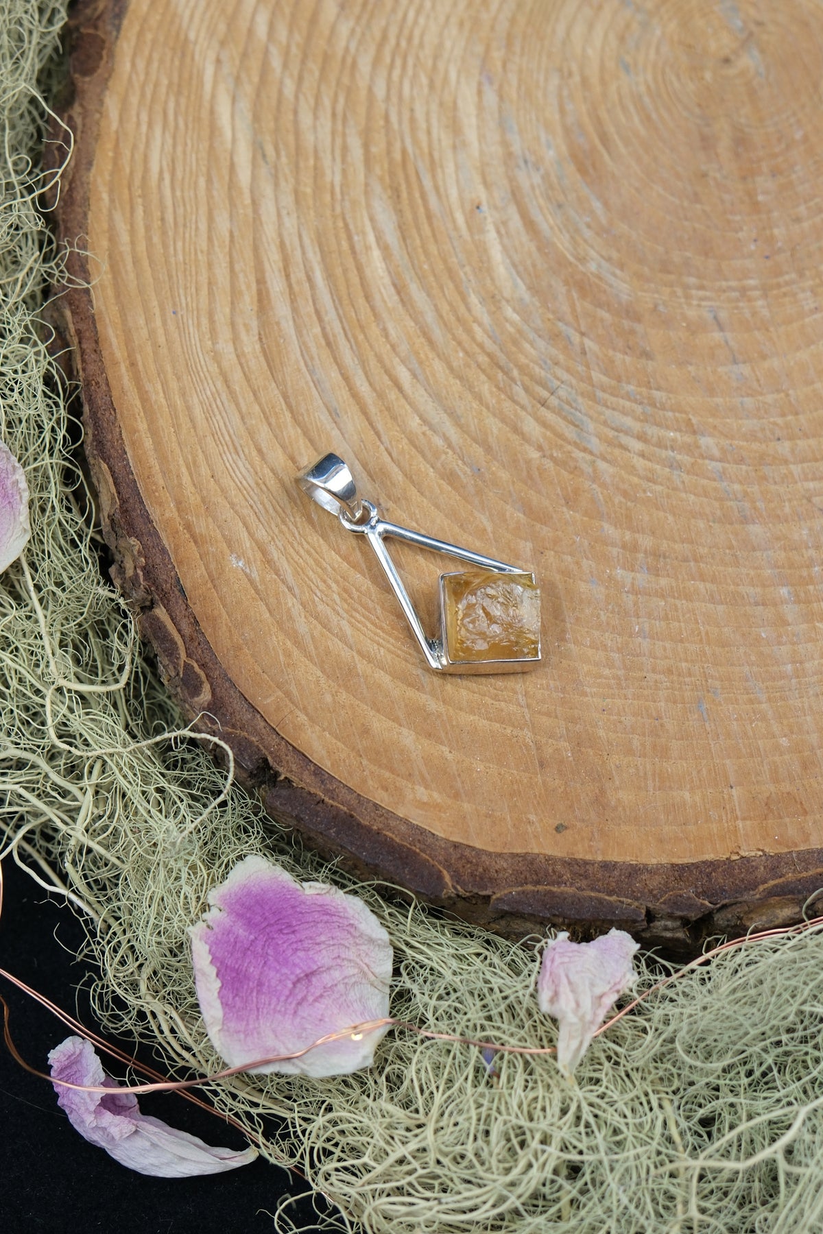 Raw Brazilian Citrine Geometric Sterling Silver Pendant