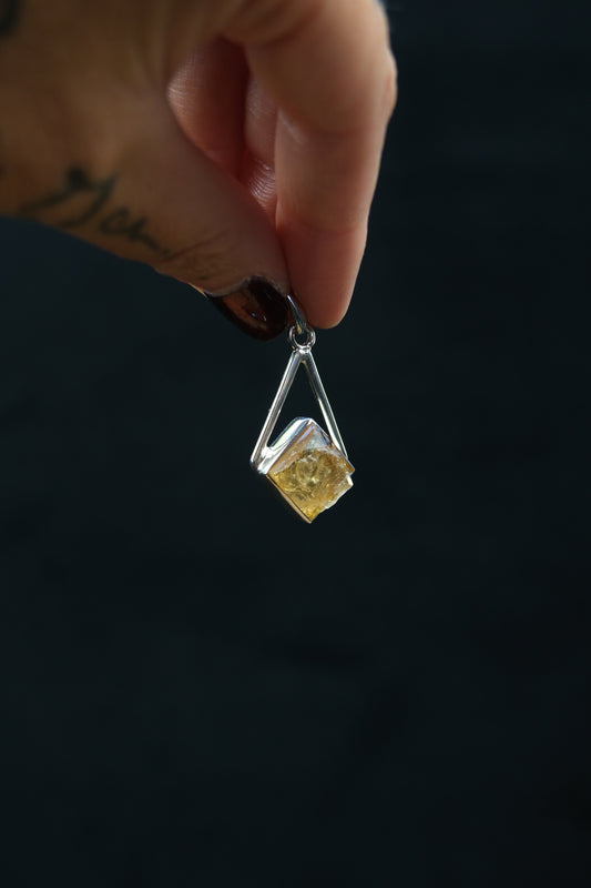 Raw Brazilian Citrine Geometric Sterling Silver Pendant