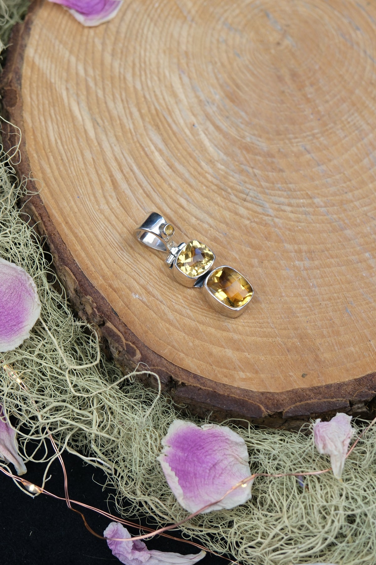 Triple Citrine Sterling Silver Pendant