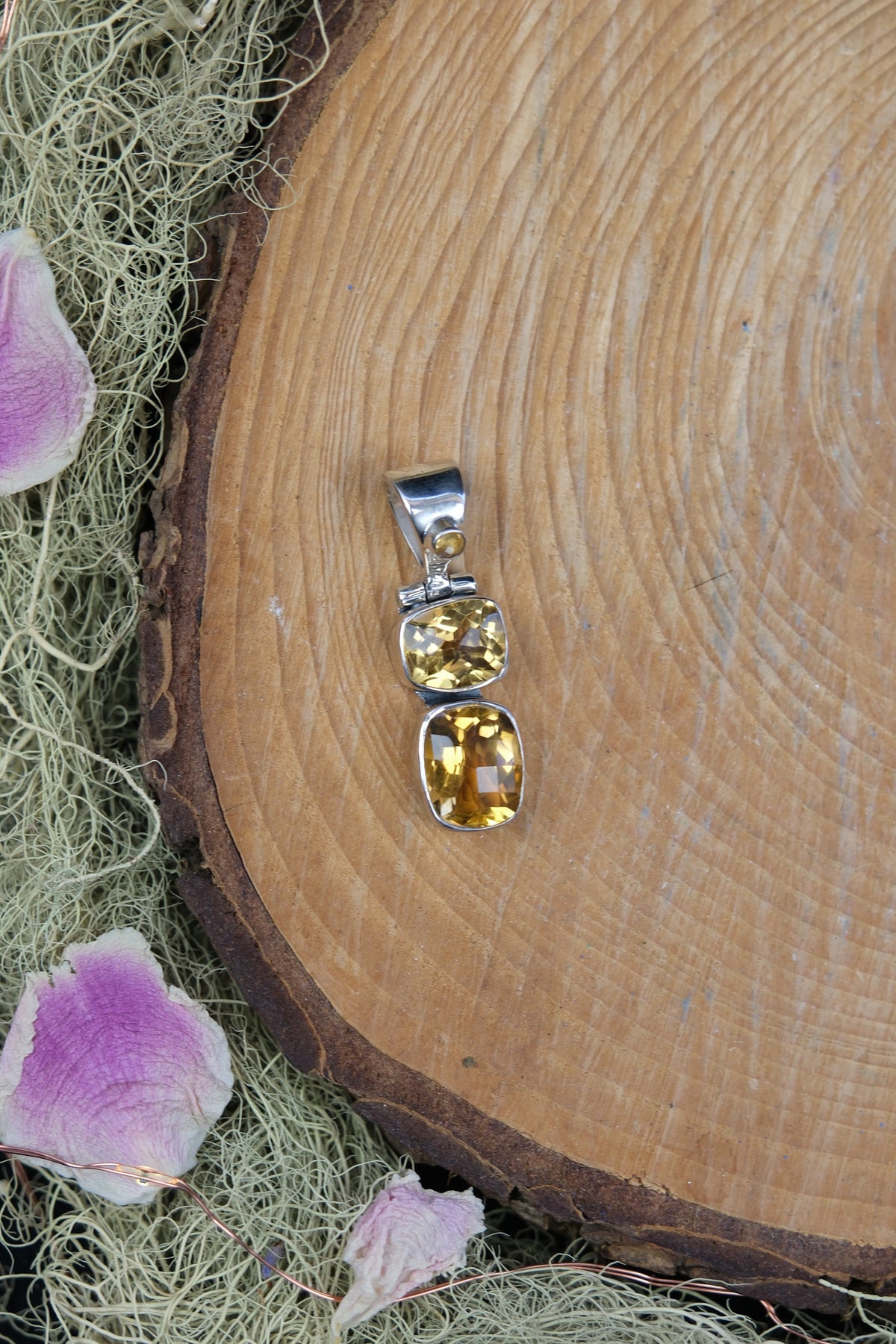 Triple Citrine Sterling Silver Pendant
