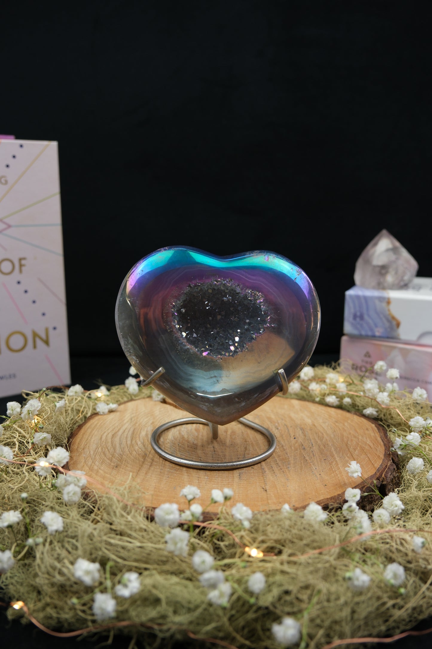 Aura Drusy Agate Heart on Stand