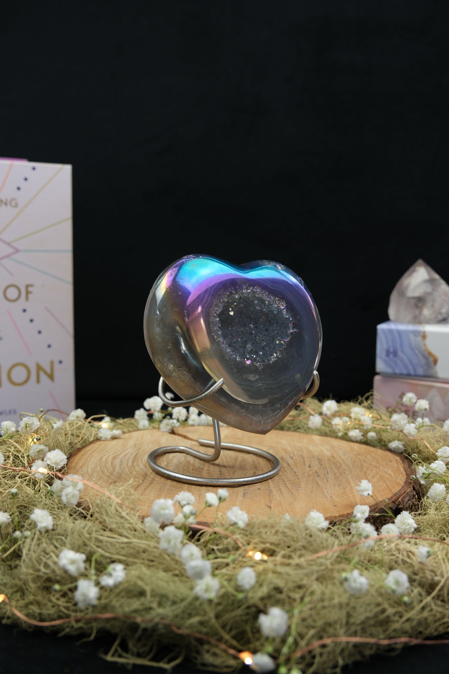 Aura Drusy Agate Heart on Stand