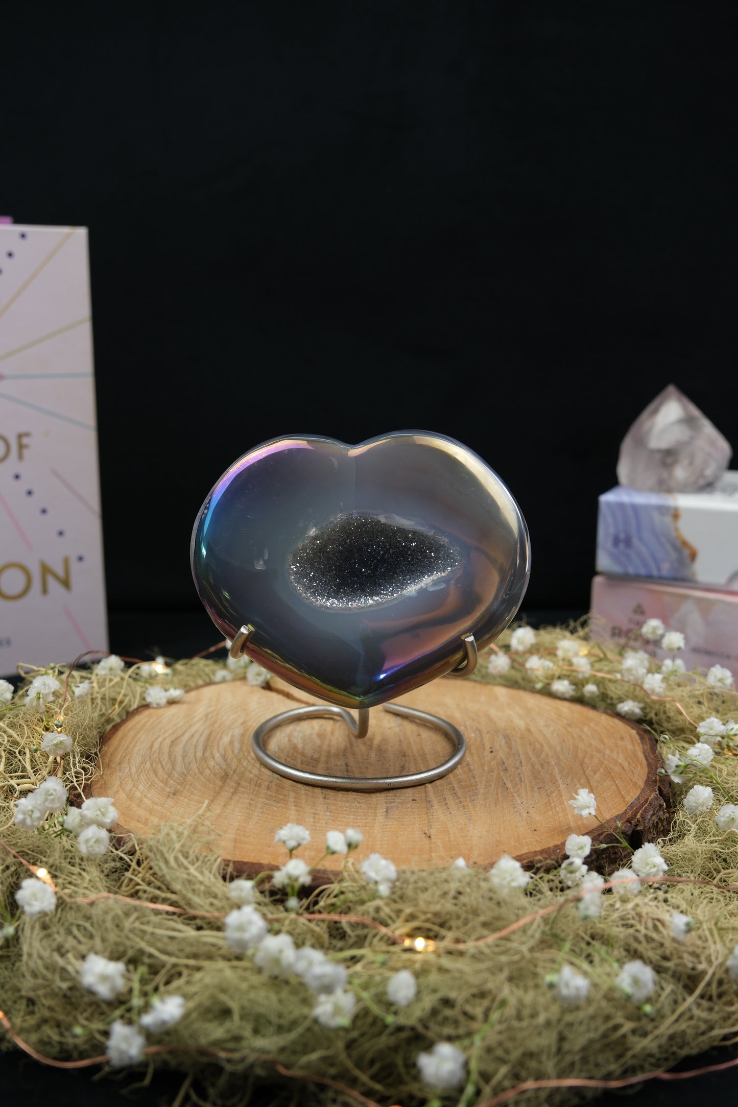 Aura Drusy Agate Heart on Stand