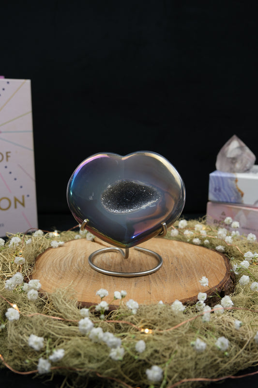 Aura Drusy Agate Heart on Stand