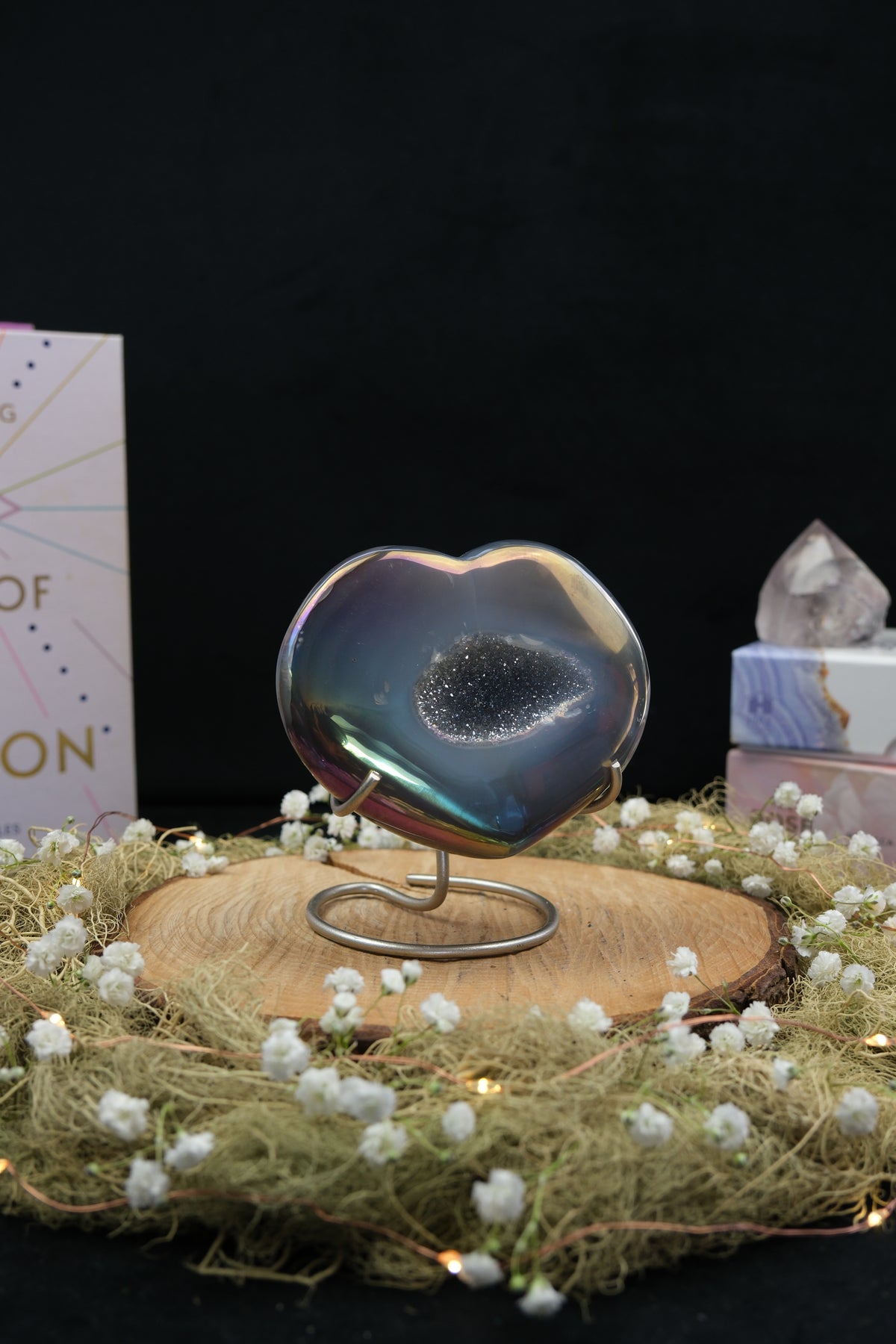 Aura Drusy Agate Heart on Stand