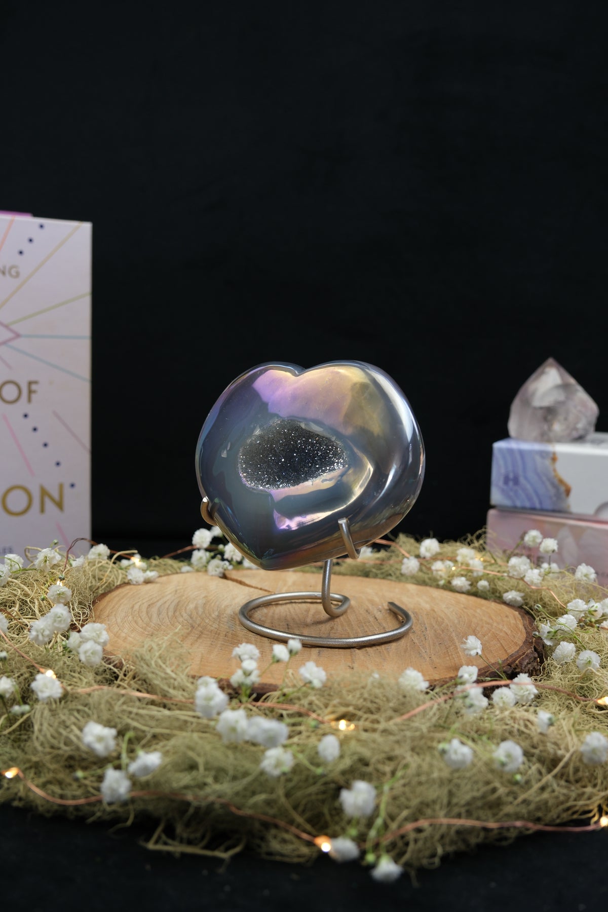 Aura Drusy Agate Heart on Stand