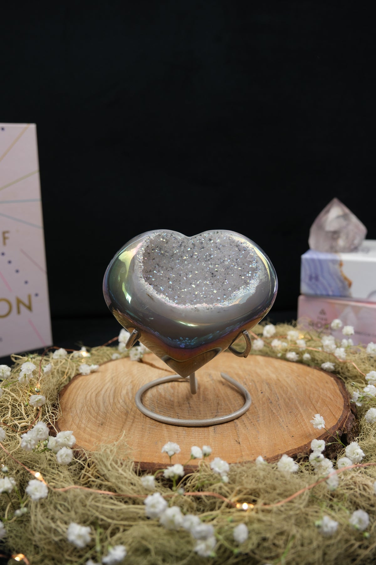 Aura Drusy Agate Heart on Stand