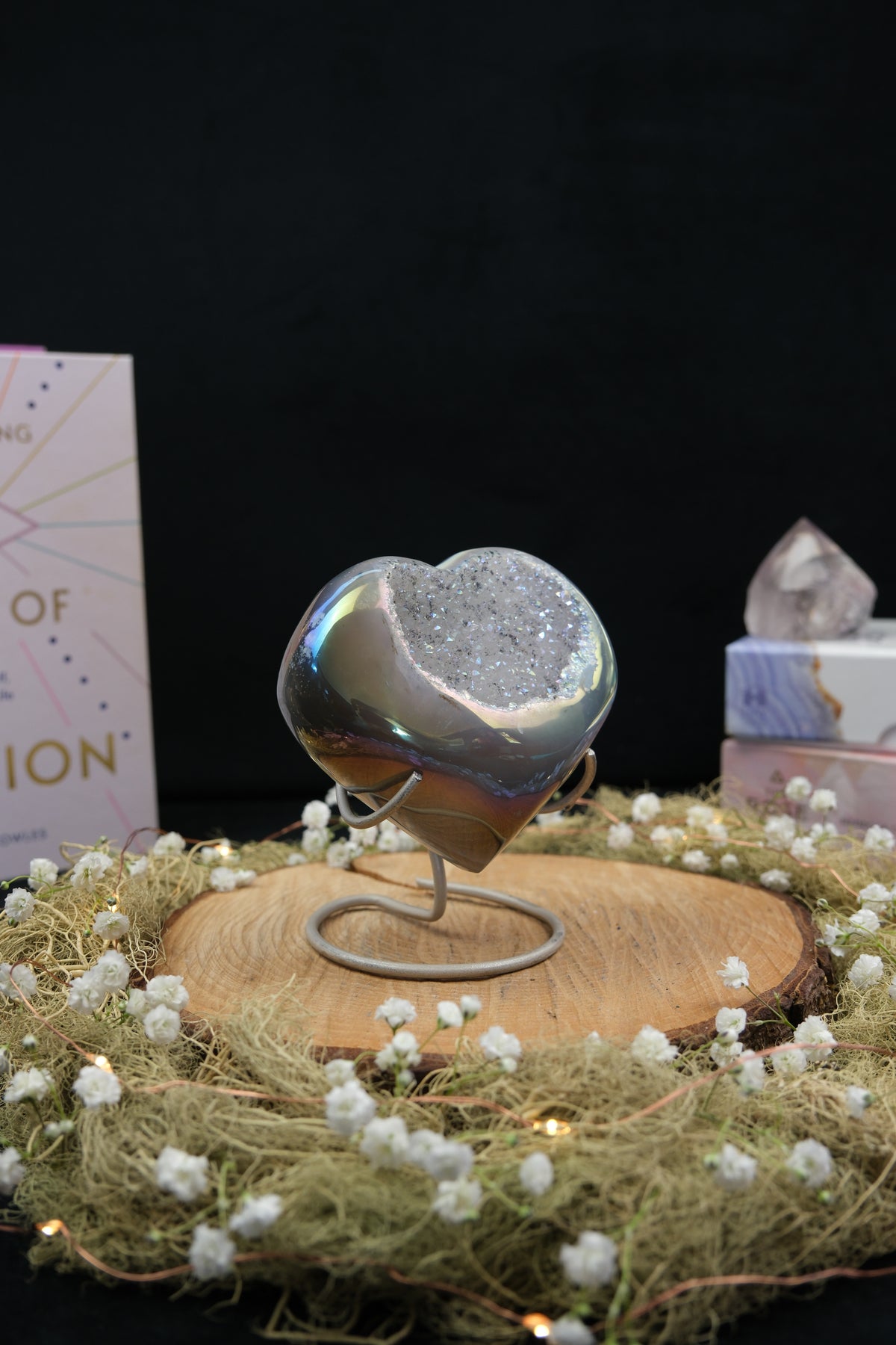 Aura Drusy Agate Heart on Stand