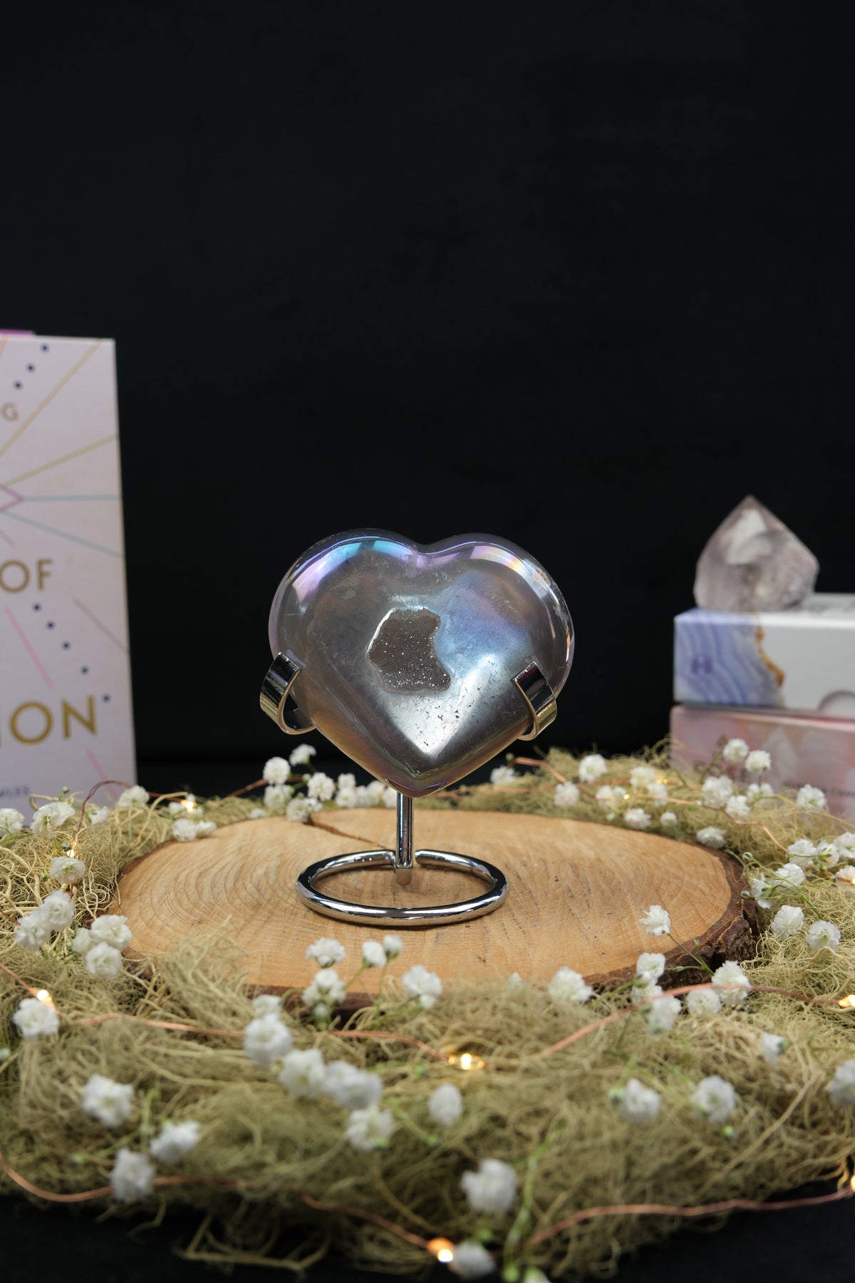 Aura Drusy Agate Heart on Stand