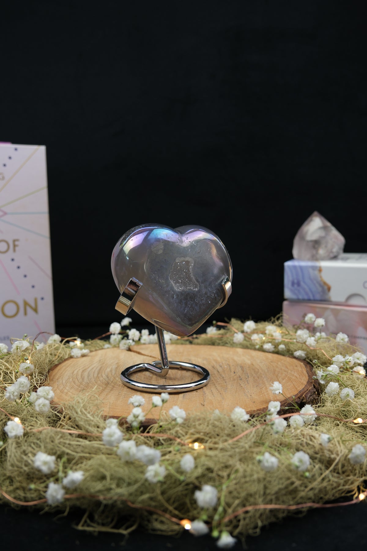 Aura Drusy Agate Heart on Stand
