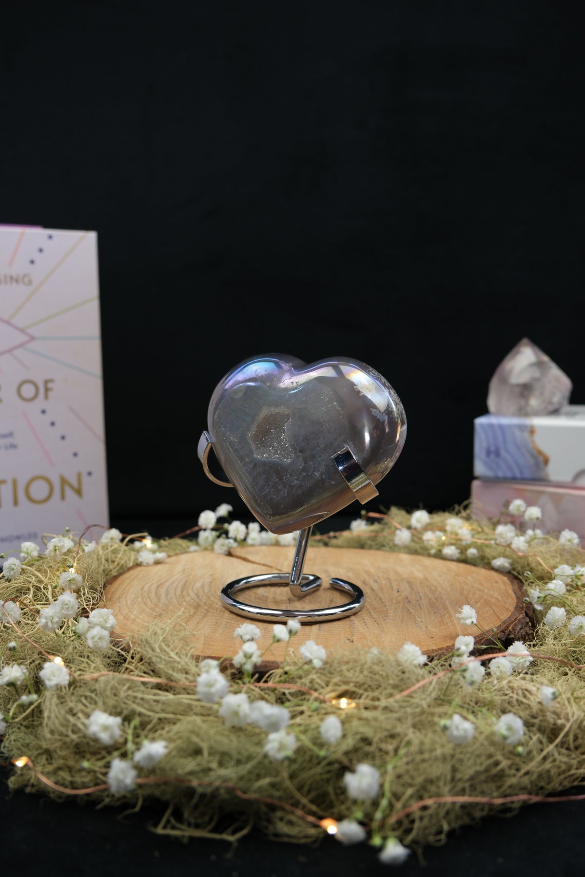 Aura Drusy Agate Heart on Stand