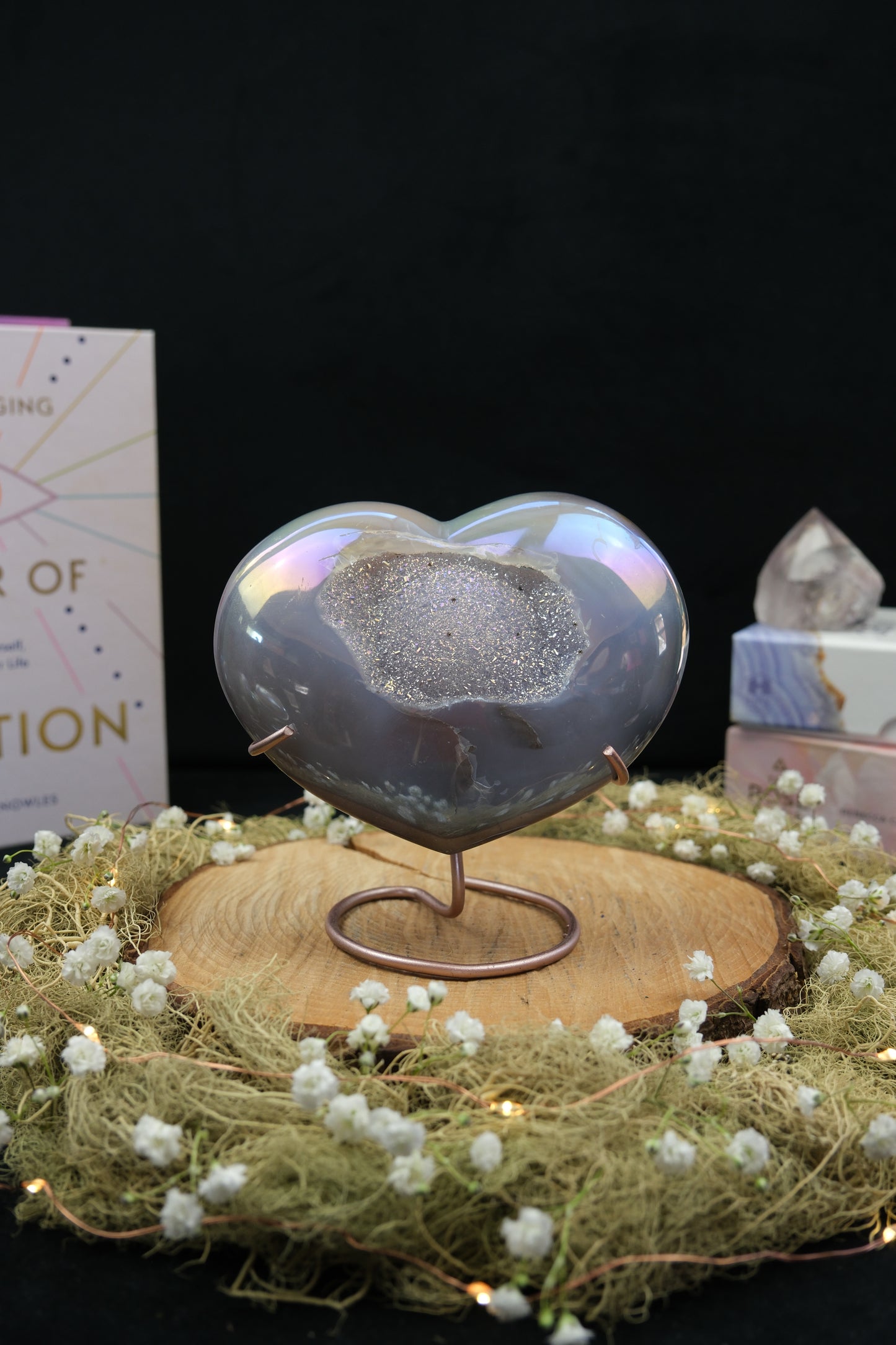 Aura Drusy Agate Heart on Stand