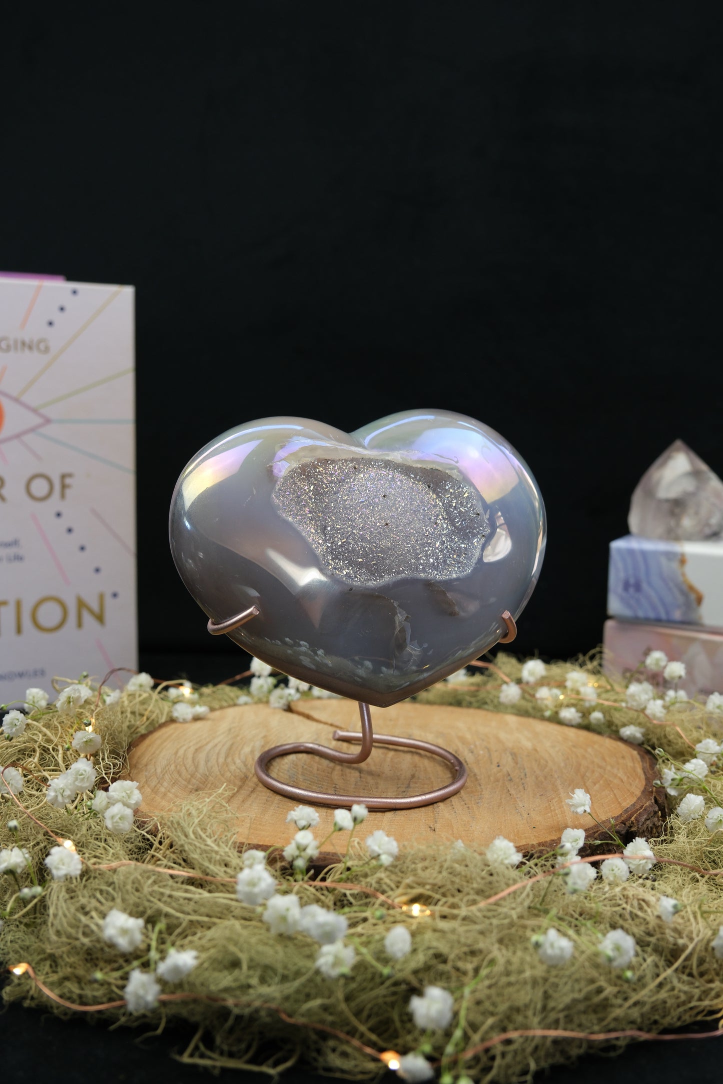 Aura Drusy Agate Heart on Stand