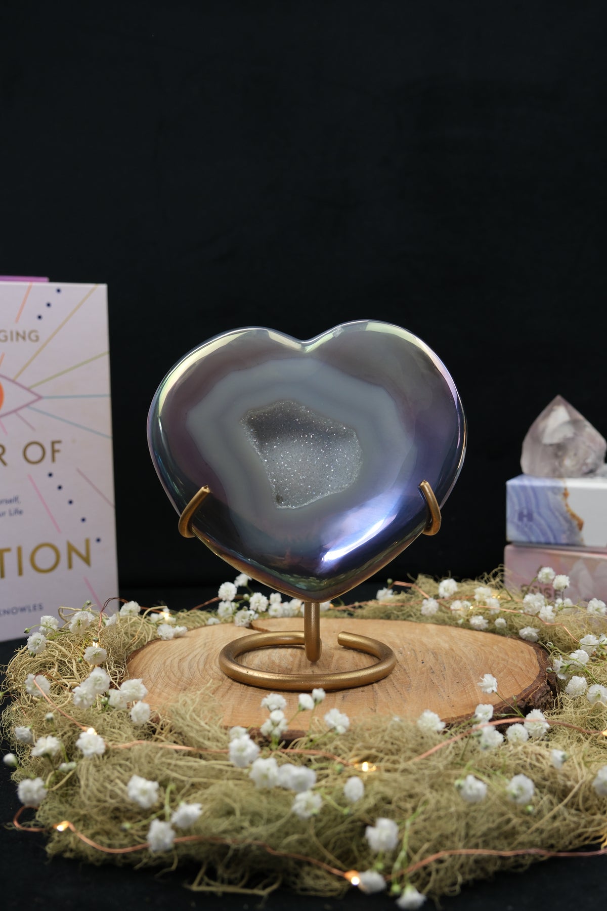 Aura Drusy Agate Heart on Stand