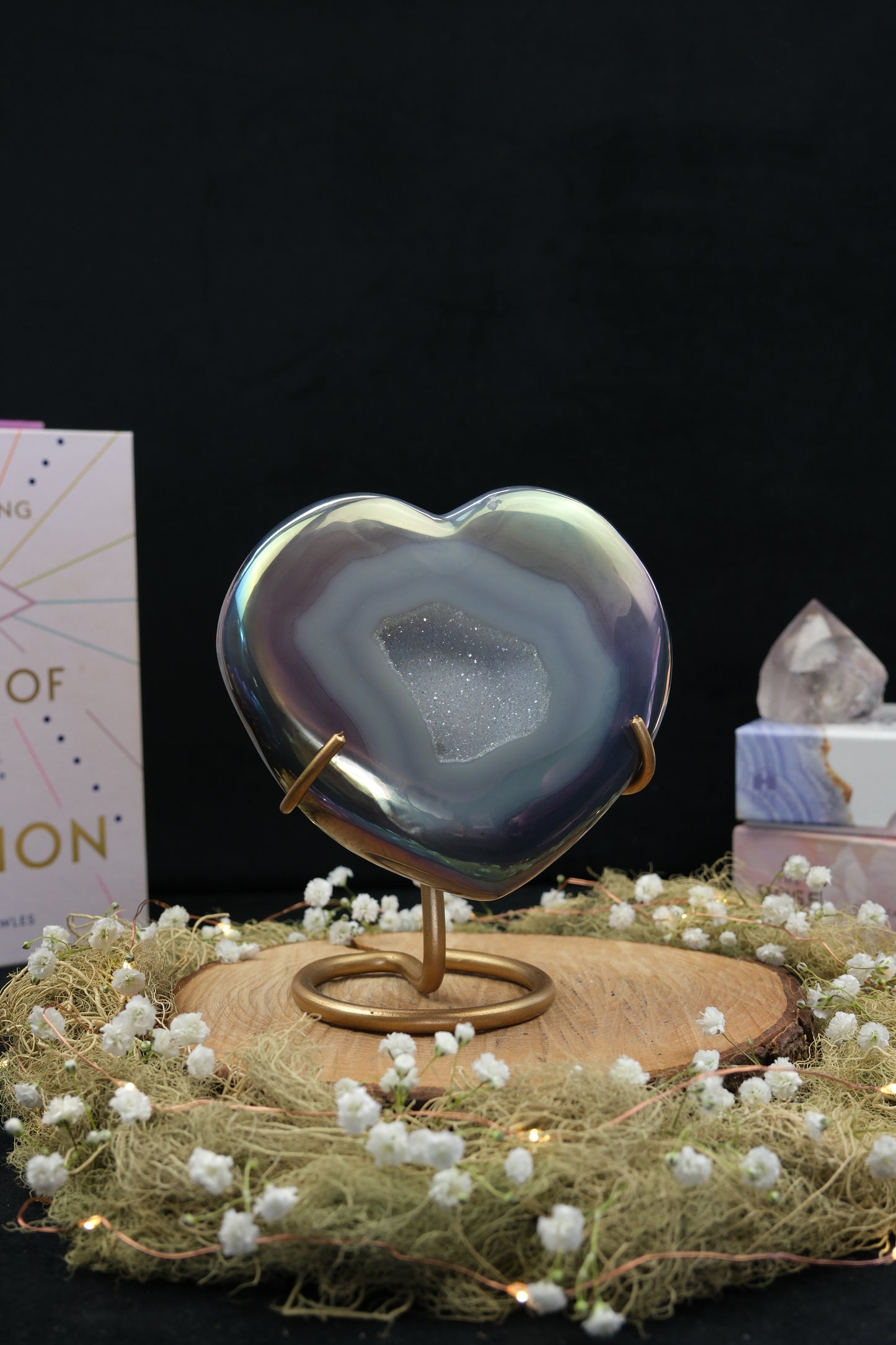 Aura Drusy Agate Heart on Stand