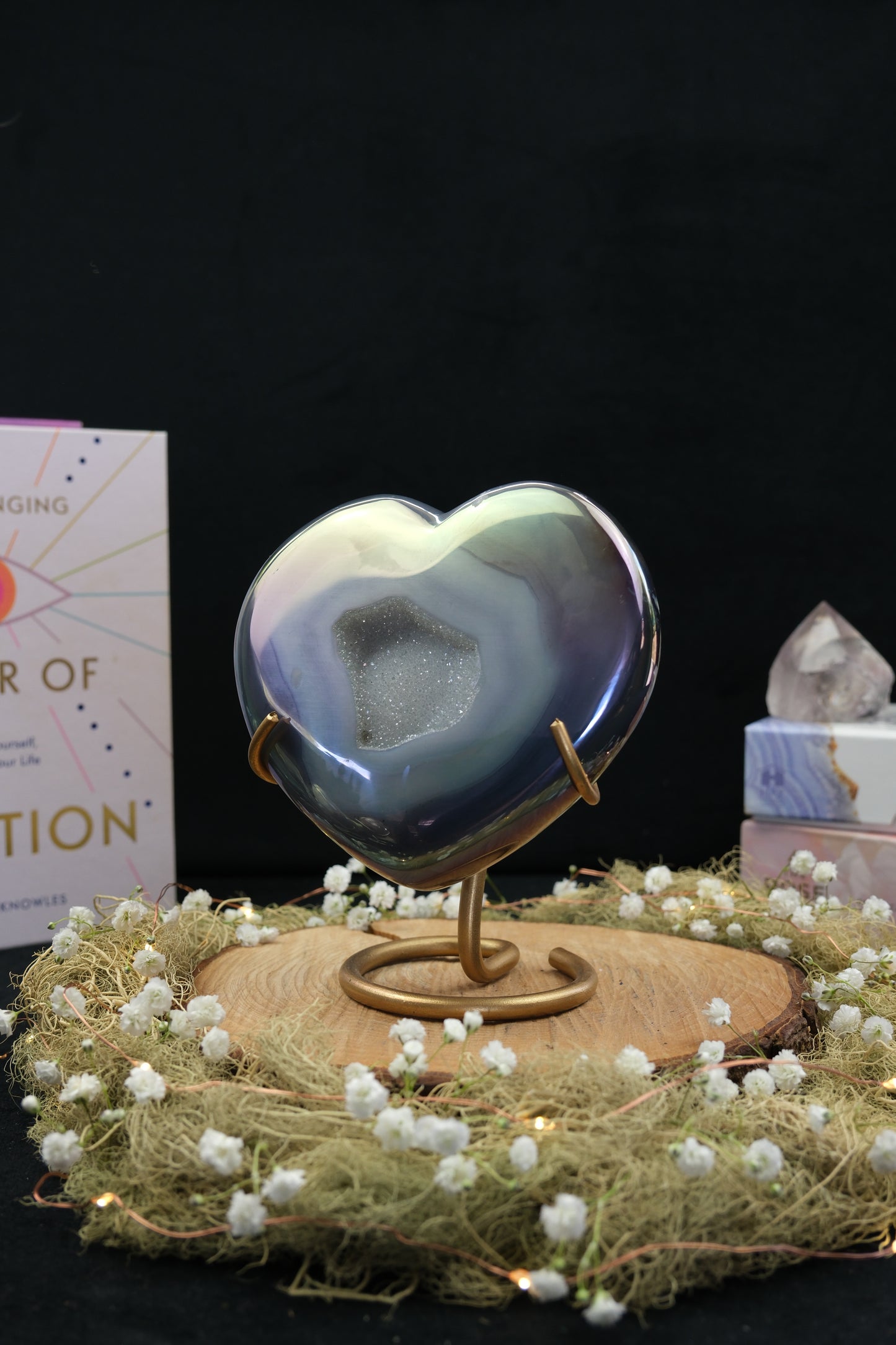 Aura Drusy Agate Heart on Stand