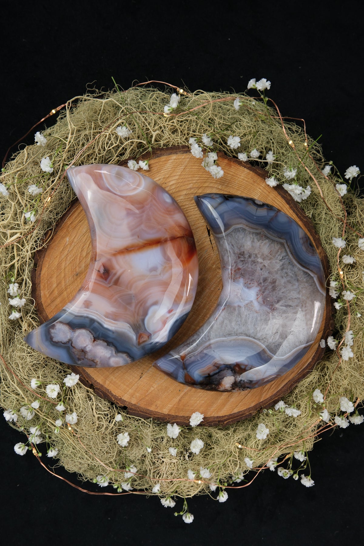 Purple Flower Agate Crescent Moon