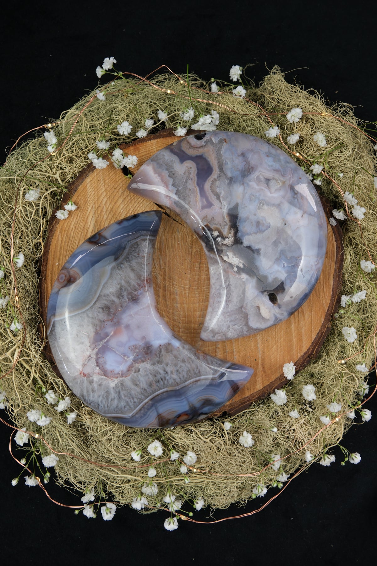 Purple Flower Agate Crescent Moon