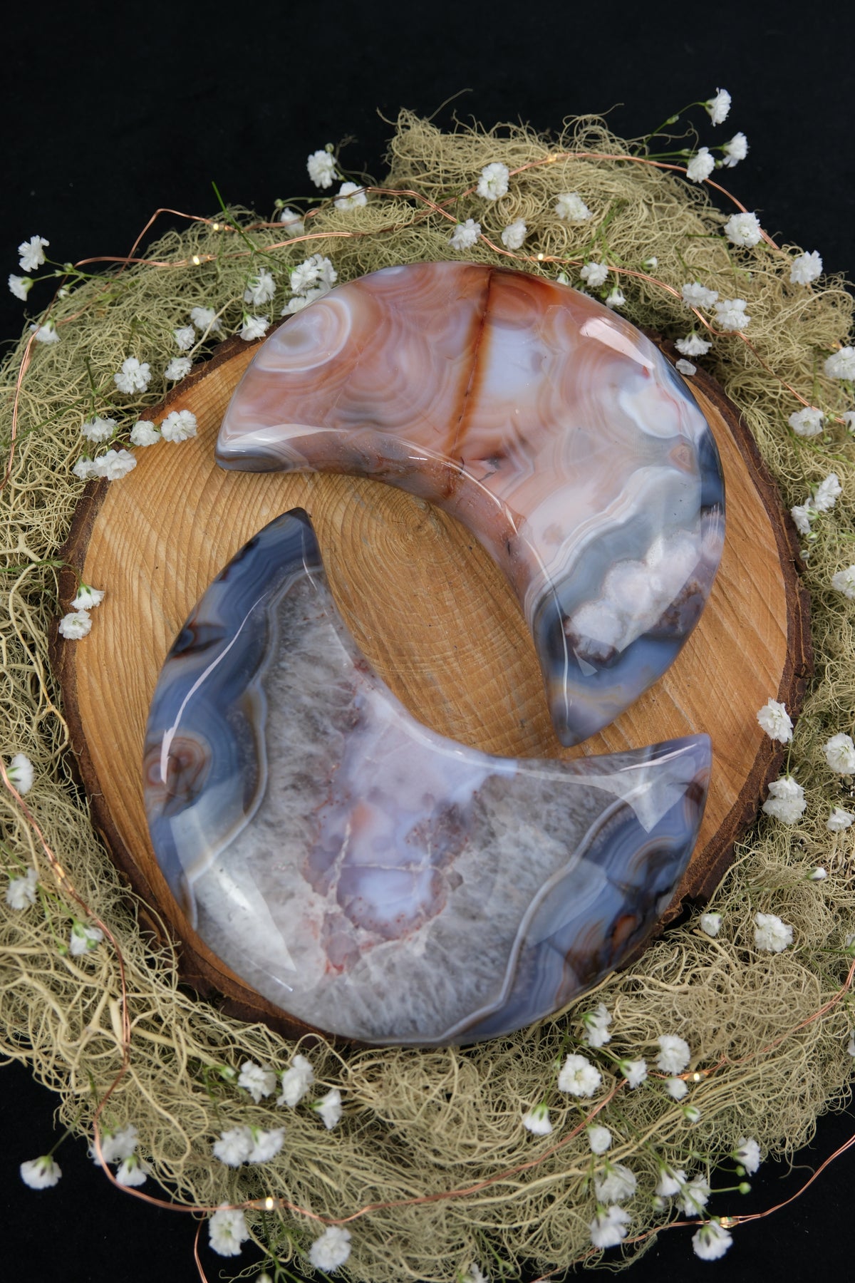Purple Flower Agate Crescent Moon