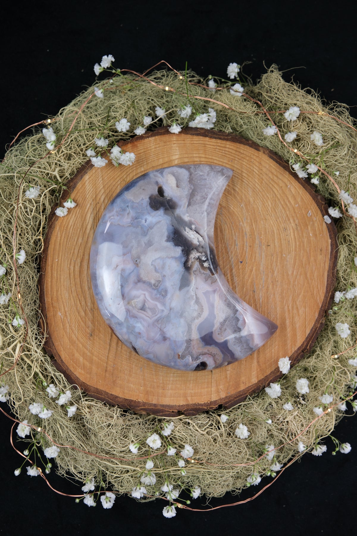 Purple Flower Agate Crescent Moon