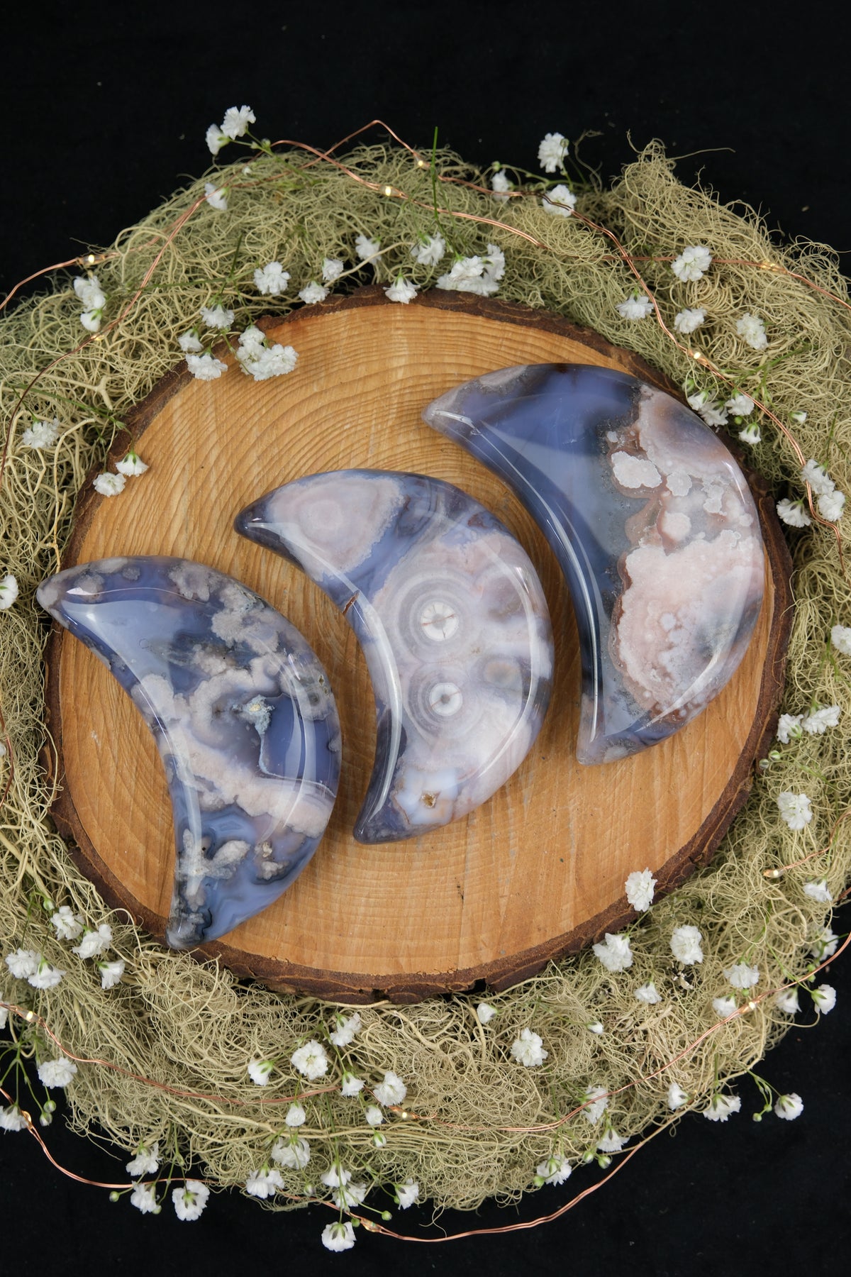 Purple Flower Agate Crescent Moon
