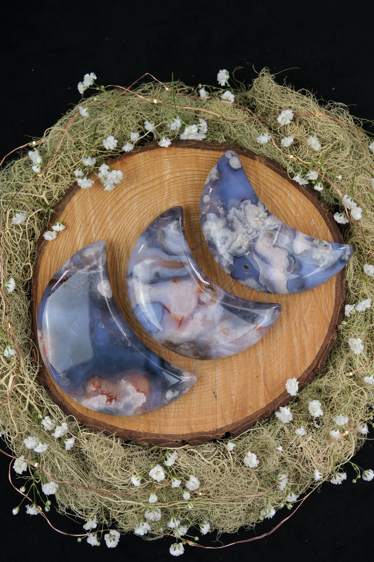 Purple Flower Agate Crescent Moon
