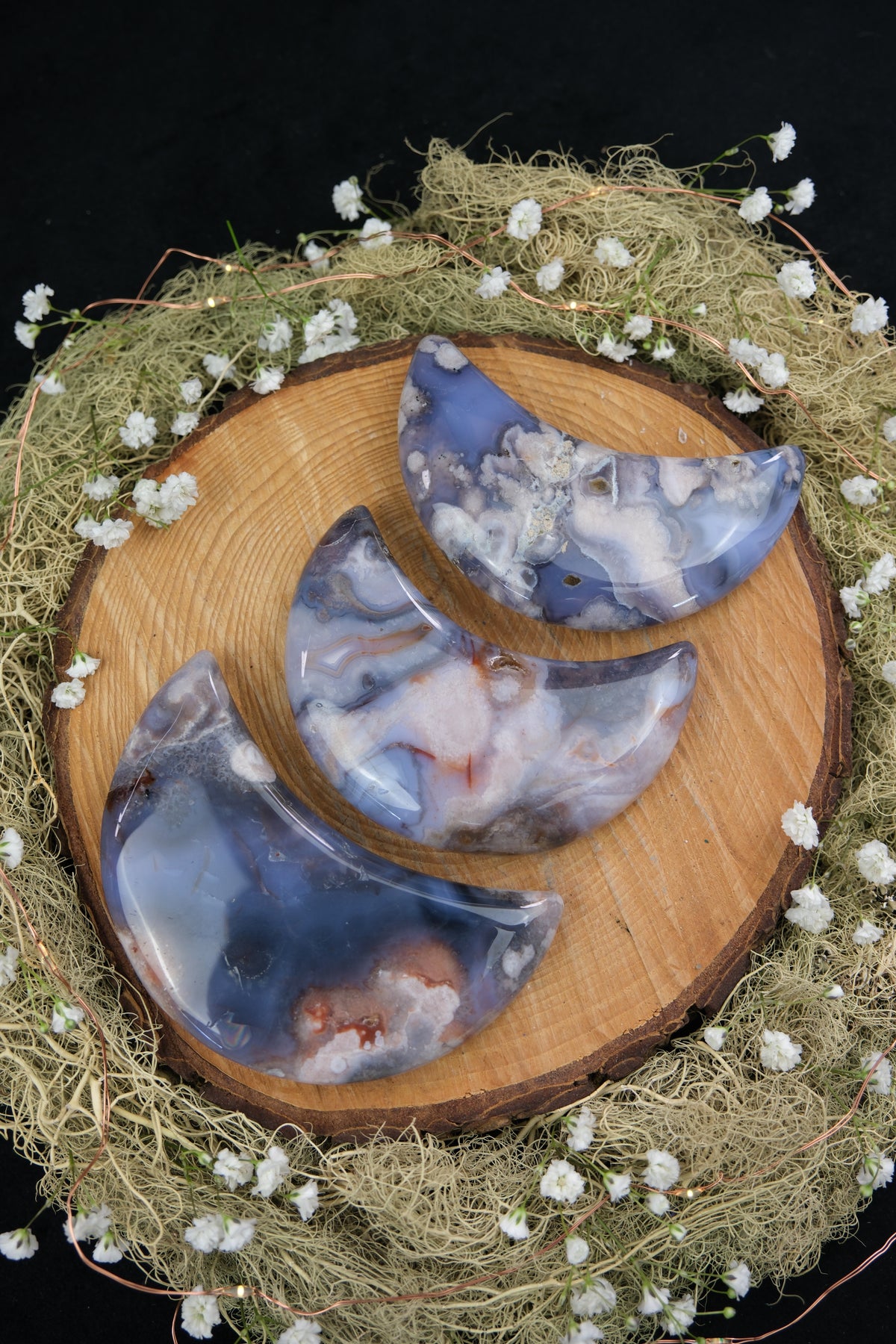 Purple Flower Agate Crescent Moon