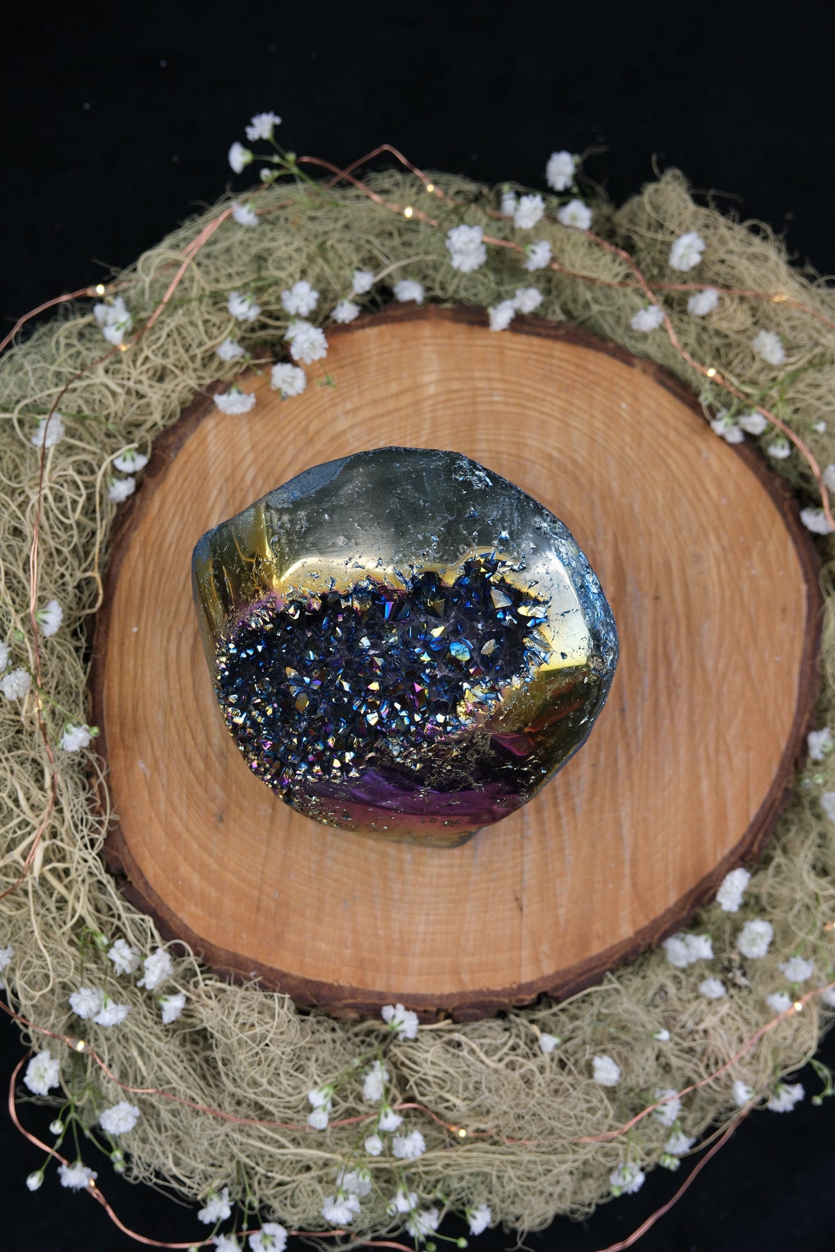 Titanium Aura Amethyst Cut Base Cluster
