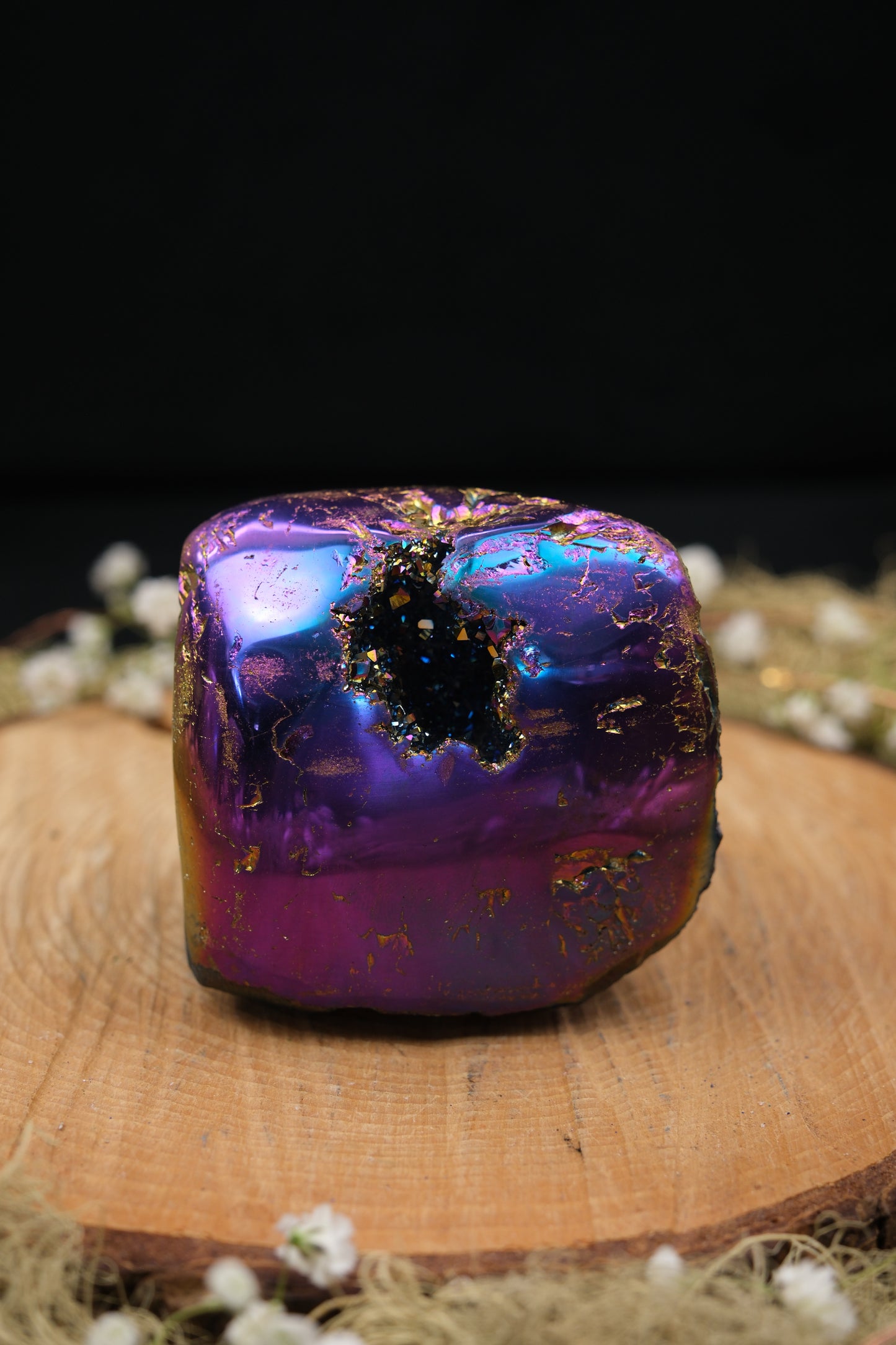 Titanium Aura Amethyst Cut Base Cluster