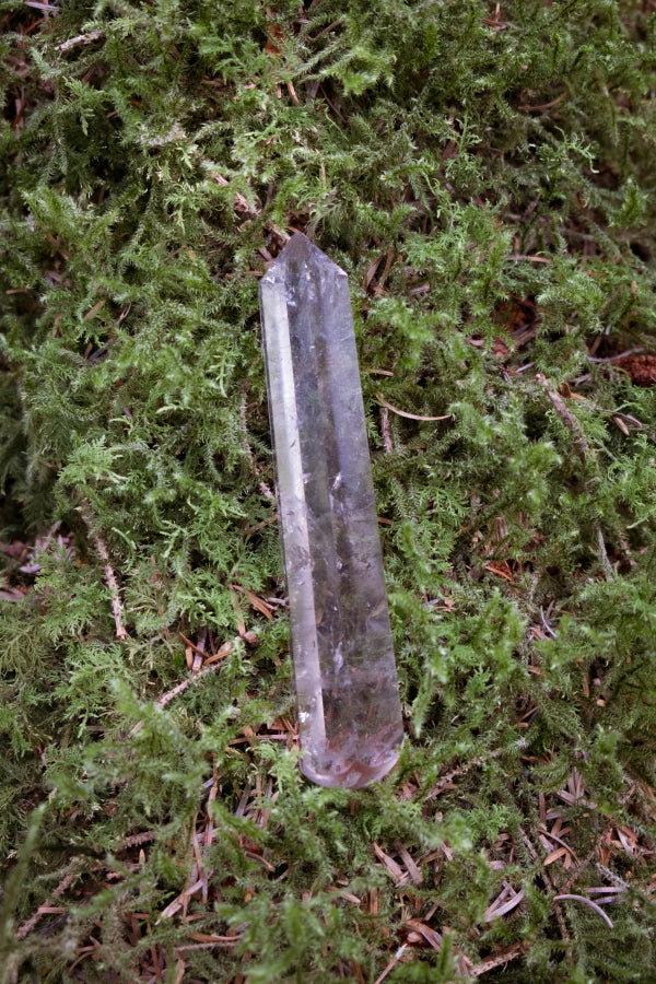 Smokey Lemurian Quartz Vogel Wand, 6 Sided Crystal Healing Tool with Domed Top for Grounding, Clarity and Spiritual Protection (Copy)