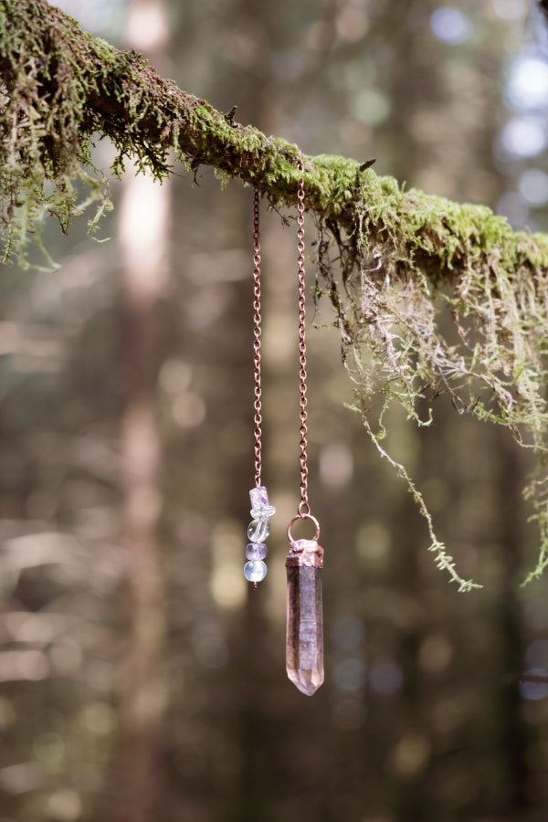 Smoky Quartz Copper Pendulum, Crystal Divination Tool, Dowsing Gemstone Pendulum, Spiritual Healing Stone
