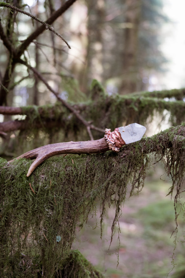 Clear Quartz, Copper and Deer Antler Wand for Amplification, Clarity and Connection to Nature’s Wisdom