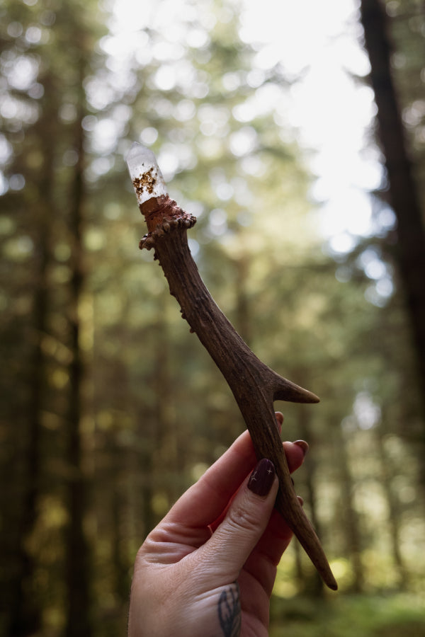Clear Quartz, Copper and Deer Antler Wand for Amplification, Clarity and Connection to Nature’s Wisdom