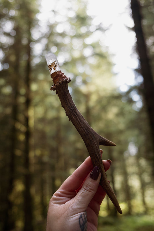 Clear Quartz, Copper and Deer Antler Wand for Amplification, Clarity and Connection to Nature’s Wisdom