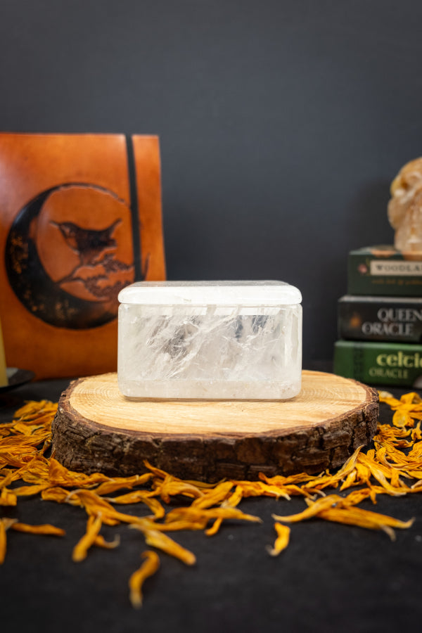 Exceptional High Grade Brazilian Quartz Box with Lid, Carved Crystal Gemstone Container for Energy, Healing and Sacred Storage