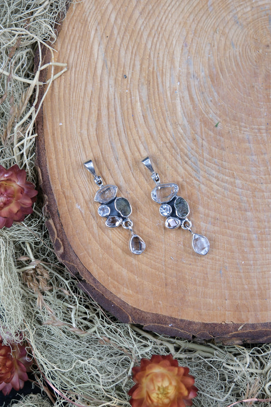 Herkimer Diamond, Clear Quartz & Moldavite Pendant